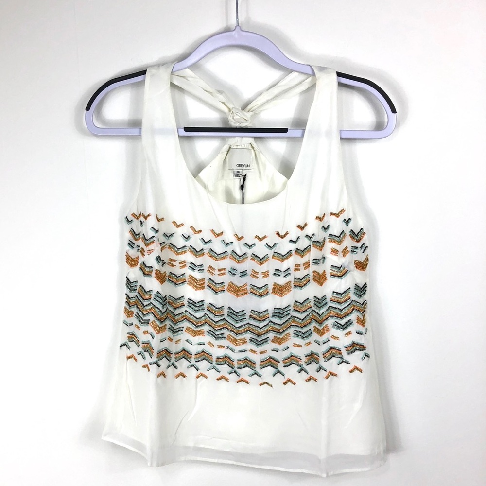 Greylin‎ beaded embroidered tie back tank top